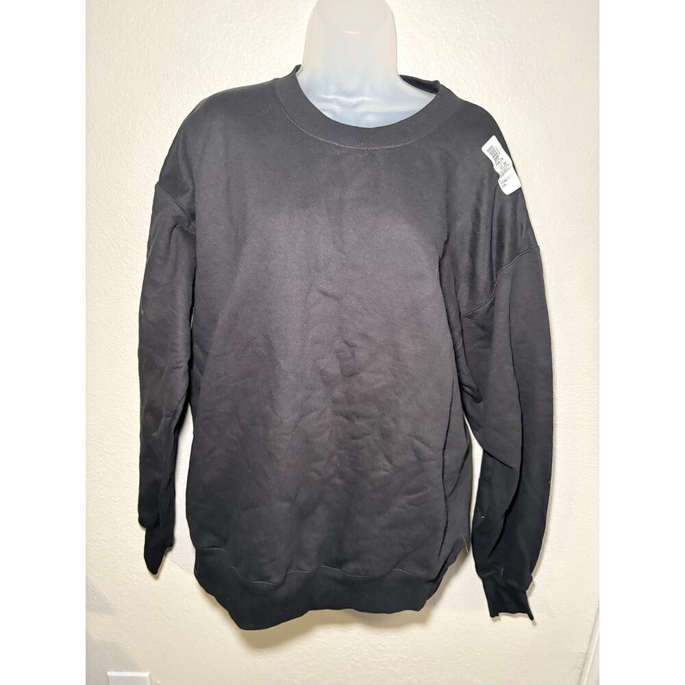 Hanes EcoSmart Plain Black Crewneck Sweatshirt - Size Large